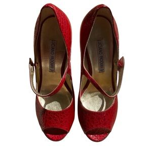 LUCIANO PADOVAN | Geneva Red Croc-Embossed Leather Mary Jane Pumps 37.5 Italy